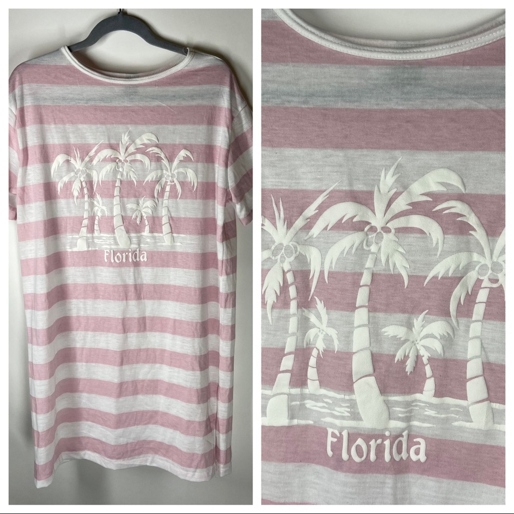 Vintage Sun Triangle OS Women's Florida Striped Swimsuit Beach Cover Up Dress